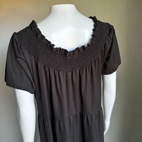 Smock Tiered Maxi Dress With Side Pockets Black Size XL - Picture 5 of 6